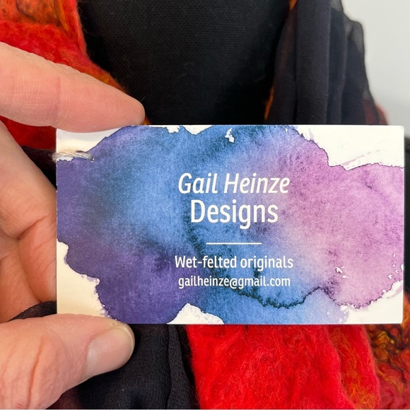 NWT Gail Heinze Red and Black Fire Silk and Felted Wool Scarf - Picture 7 of 8